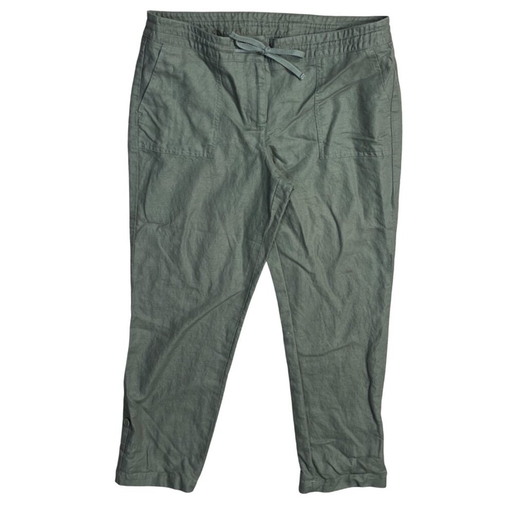 Talbots Linen Blend Pants Olive Green Size 10P Petite Button Drawstring